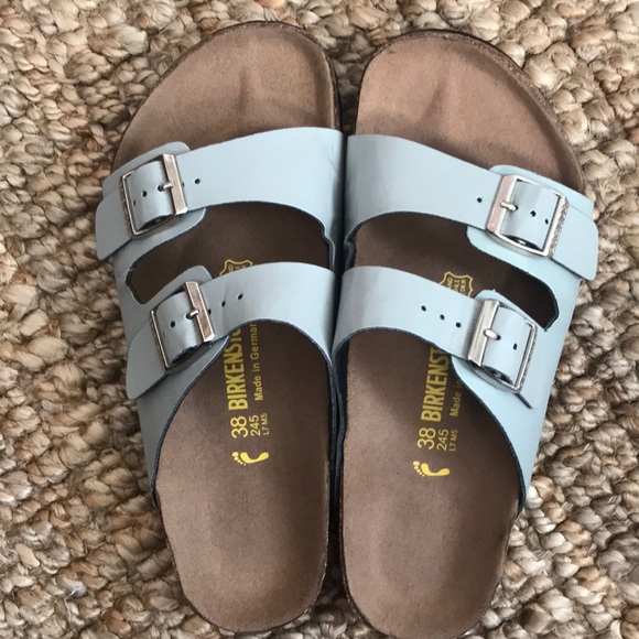 Birkenstock Shoes - Birkenstock light grey 2 strap leather sole sandal